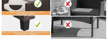 3 Pieces Patio Furniture Set 3 Pieces PE Rattan Wicker Chairs with Table Outdoor Furniture Brown Rattan with White Cushion