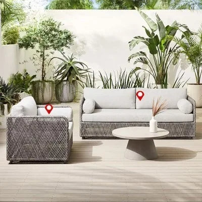 Outdoor sofa teak PE rattan sofa outdoor garden sun protection leisure courtyard rattan chair sofa