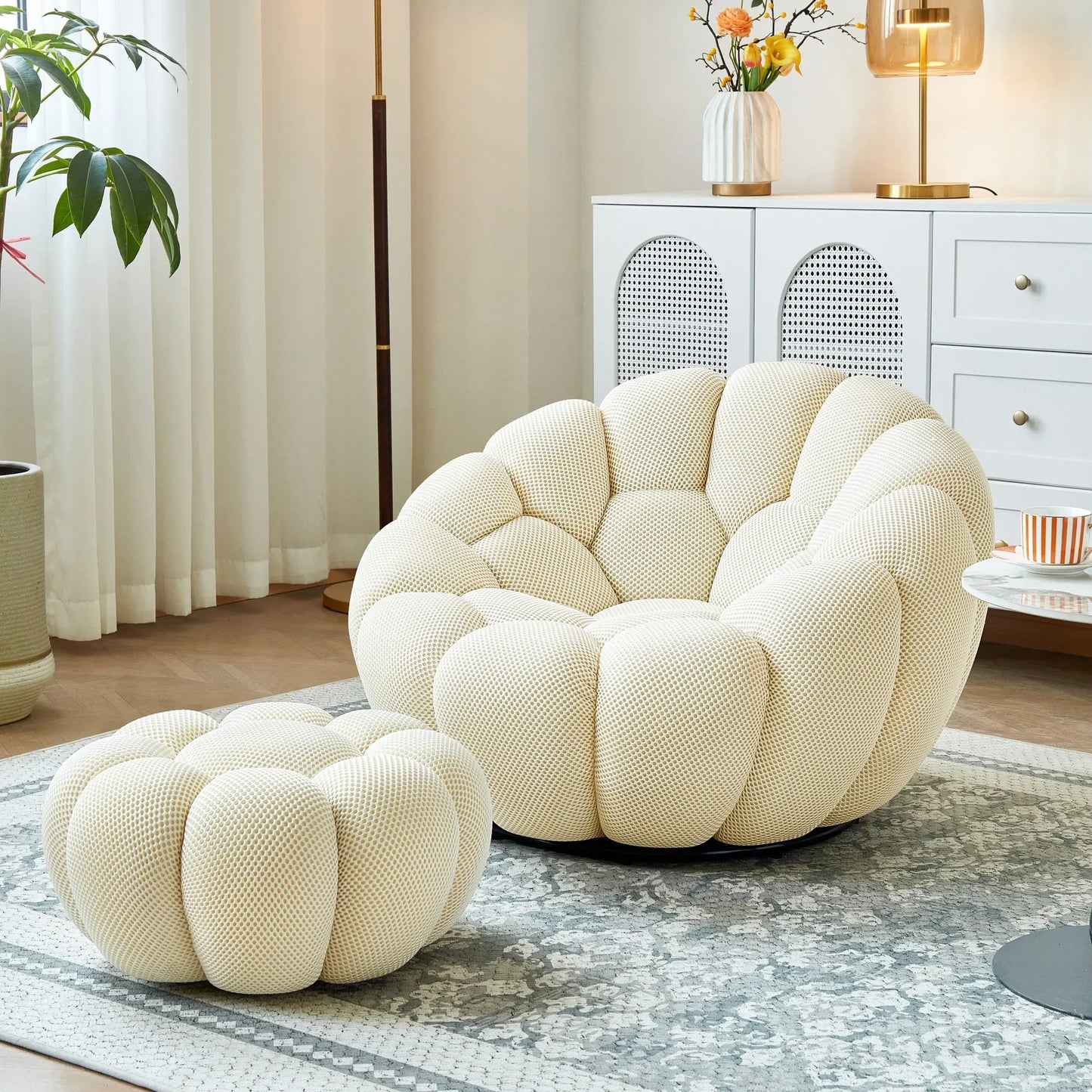 Modern Pumpkin Chair Luxury Bubble Sofa Single Lounge Seat Lazy Recliner for Bedroom Balcony Living Room Aesthetic Accent