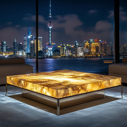 Square luminous jade coffee table villa living room marble high-end Venice brown home