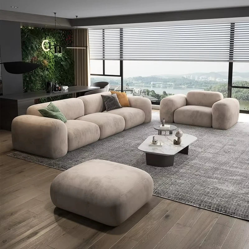 custom.Nordic Luxury 3-Seater Sectional Sofa Couch Set L-Shape Living Room Furniture Convertible Fabric Model Velvet Flo