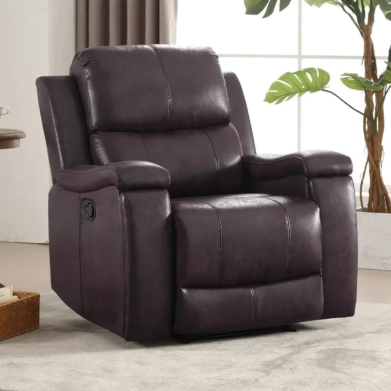CANMOV Leather Recliner Chair, Classic and Traditional Manual Recliner Chair with Overstuffed Arms and Back, Manual Single Sofa