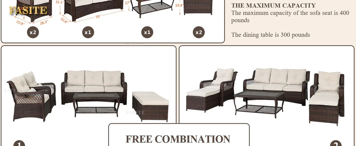 Long - lasting 6 Pieces Patio Furniture Set, Wicker Outdoor Patio Sets, Sectional Rattan Sofa Chairs with Coffee Table