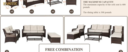 Long - lasting 6 Pieces Patio Furniture Set, Wicker Outdoor Patio Sets, Sectional Rattan Sofa Chairs with Coffee Table