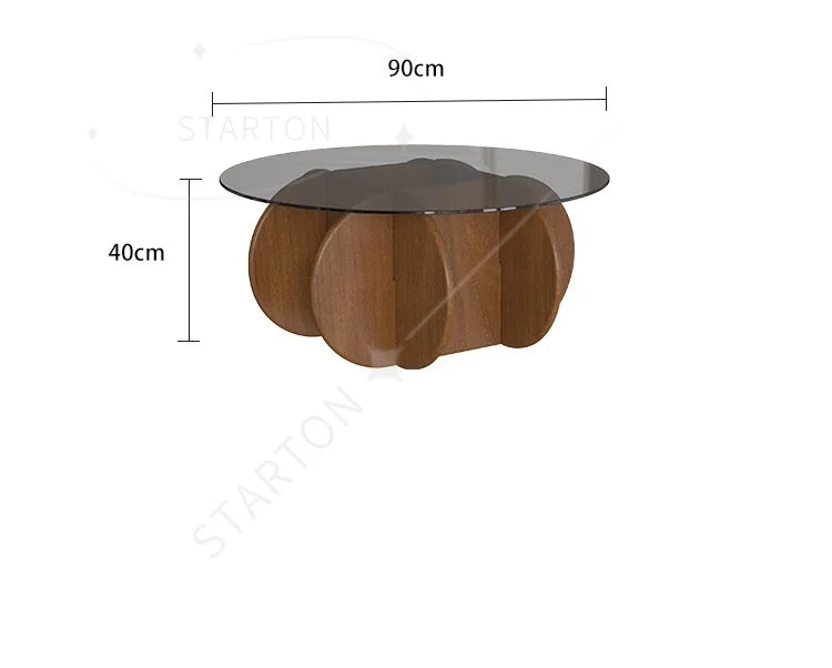 Table basse ronde en verre de luxe légère, Table basse moderne en bois massif, Table ronde nordique Simple