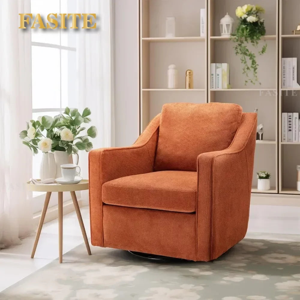 Premium Living Chair Fabric Leisure Armchair With Innerspring Seat Cushion Lumbar Pillow Metal Base Swivel Accent Chair