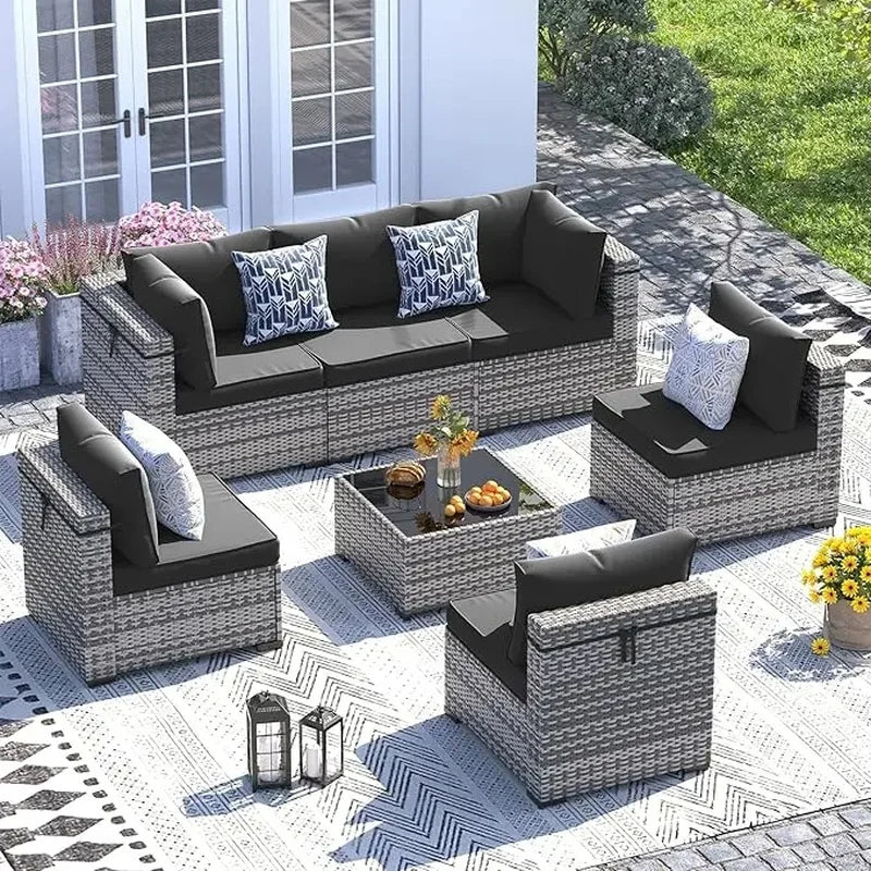 7-Piece Modular Wicker Outdoor Sectional Sofa Set with Waterproof Cover - Stylish Patio Furniture for Outdoor Conversations