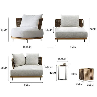 Nordic Solid Wood Sofa Chair Leisure Patio Living Room Furniture Villa Luxury Sofa Combination Garden Furniture Sets Rattan
