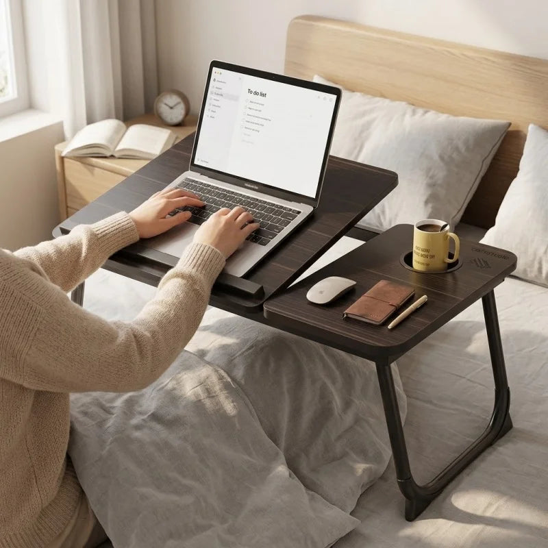 Ergonomic Lazy Computer Desk Integrated Foldable Design Height Adjustable Compact Practical Home Office Table Black