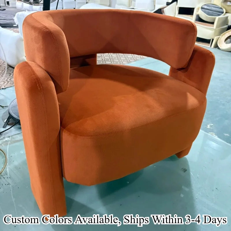 Nordic Chaise Loung Frosted Velvet Accent Chairs Curved Backrest Solid Wood Frame High Density Sponge Living Room Single Sofas