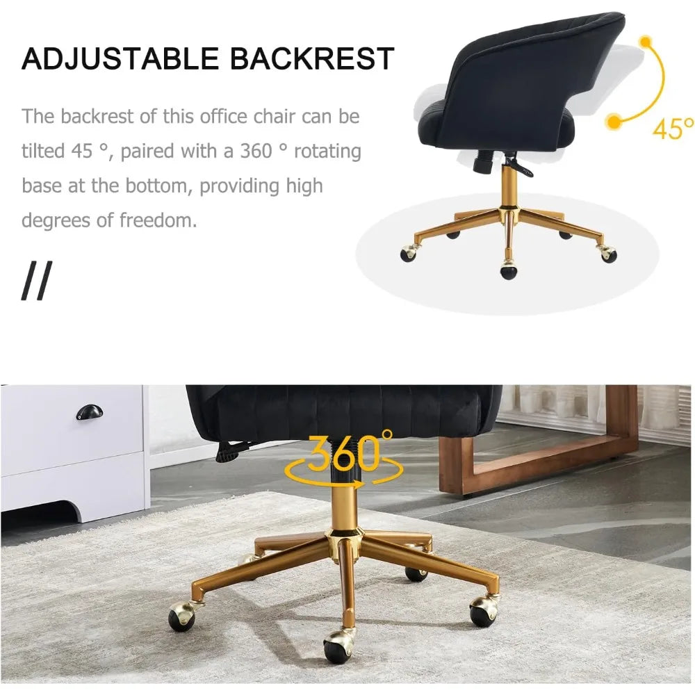 Home Office Chair,Velvet Desk Chair,Ergonomic Adjustable 360 Swivel Vanity Chair for Home, Bedroom, Vanity Study(Black)