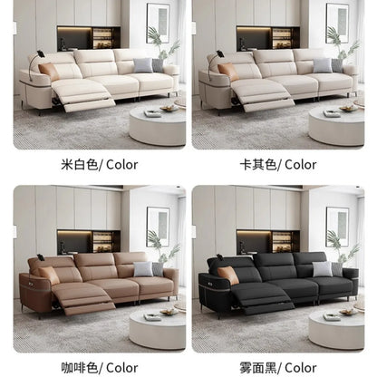 Leather electric sofa function zero wall sofa living room first layer cowhide size apartment adjustable straight row sofa