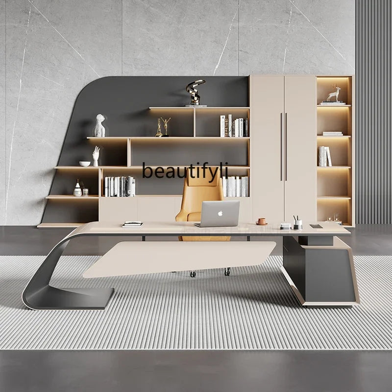 Desk boss table light luxury, big desk, writing desk file cabinet paint boss table