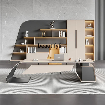Desk boss table light luxury, big desk, writing desk file cabinet paint boss table