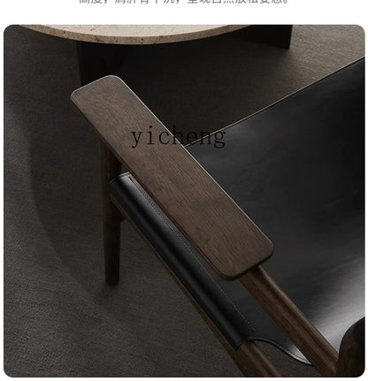TQQ single solid wood leisure sofa chair living room saddle leather backrest balcony modern small apartment