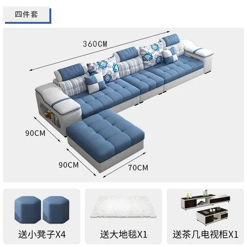 Removable and Washable Latex Free Wash Technology Fabric Sofa Combination Simple Living Room, Living Room Furniture
