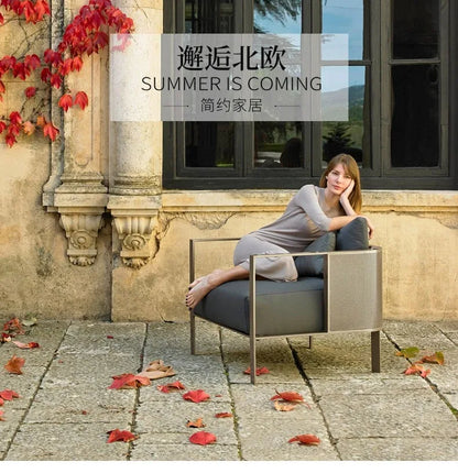 Outdoor stainless steel sofa Hotel sales office Terrace Dining table and chairs