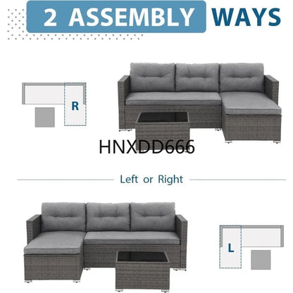 All Weather Outdoor Sectional Patio Sofa Set with Cushions and Wicker Rattan Couch