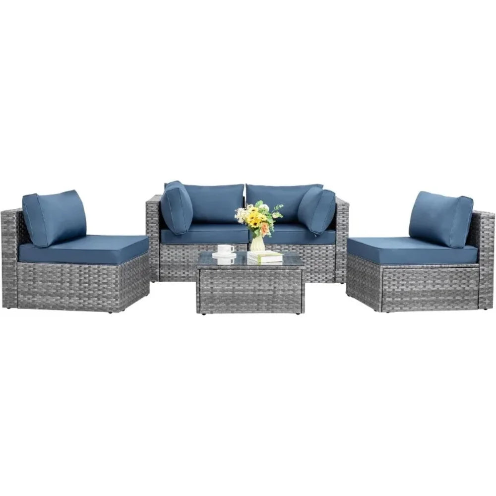 Patio, Lawn & Garden 5 Pieces Outdoor Patio Sectional Sofa Couch, Silver Gray PE Wicker Furniture Conversation Sets
