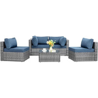 Patio, Lawn & Garden 5 Pieces Outdoor Patio Sectional Sofa Couch, Silver Gray PE Wicker Furniture Conversation Sets