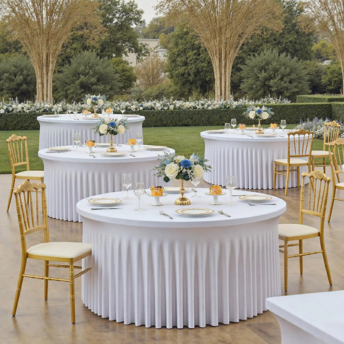 5ft 6ft Elastic Ruffled Round Spandex Table Cover,Stretch Skirt Table Cloth for Wedding Party Dinning Banquet Event Hotel