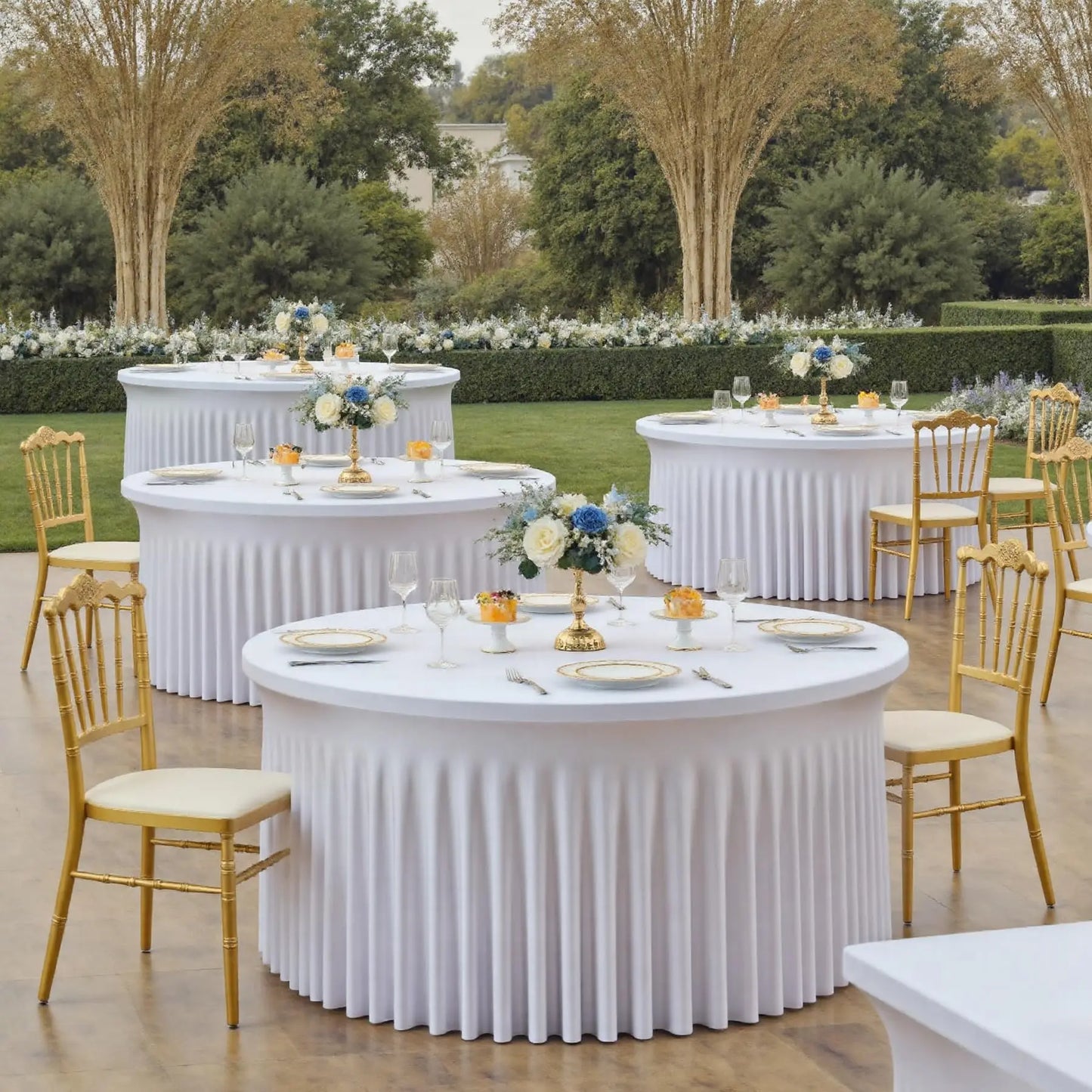 5ft 6ft Elastic Ruffled Round Spandex Table Cover,Stretch Skirt Table Cloth for Wedding Party Dinning Banquet Event Hotel