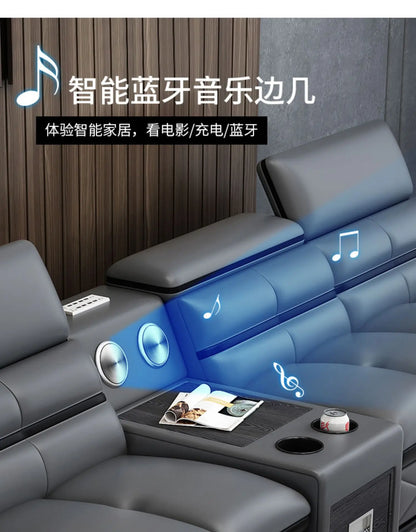 Simple and modern leather sofa combination large apartment living room L-shaped corner function headrest few fully
