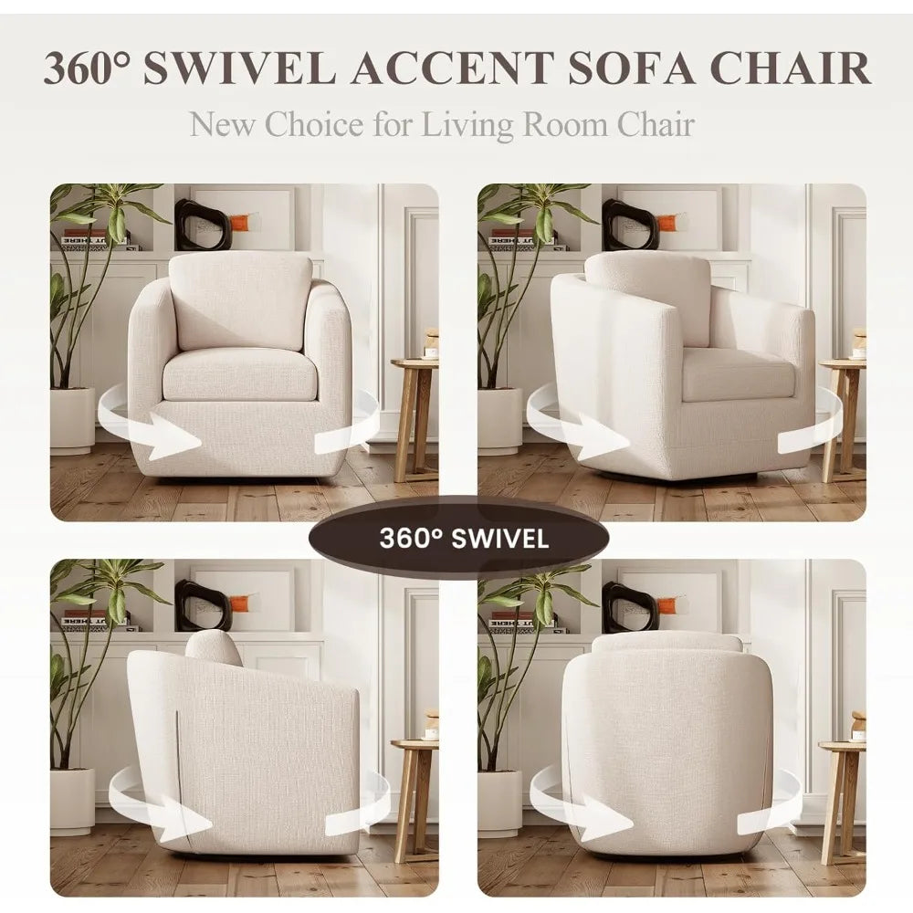 360° Swivel Accent Chair with Pillow - Comfy Living Room Armchair No-Sag Foam & Sturdy Metal Base, Fully Assembled Swivel Accen