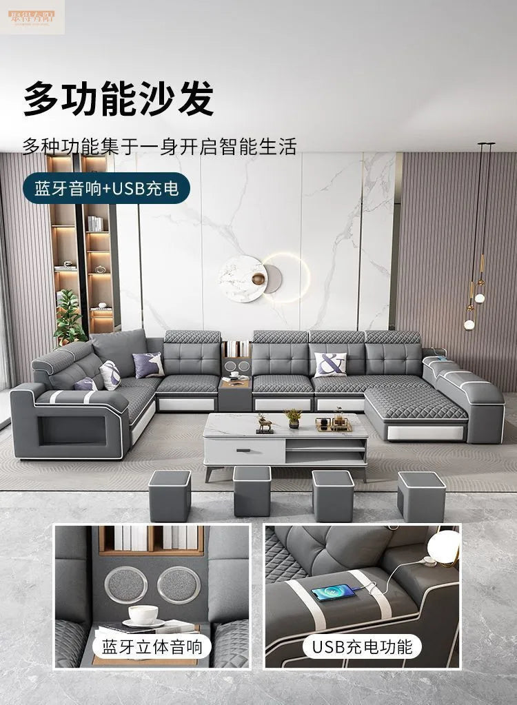 Modern leave-in multi-functional sofa, simple size, detachable and washable fabric sofa combination U-shaped sofa living room