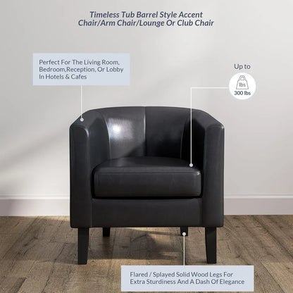 Leather-Clad Club Chairs with Padded Seats for Living Rooms, Bedrooms, and Waiting Areas in Black