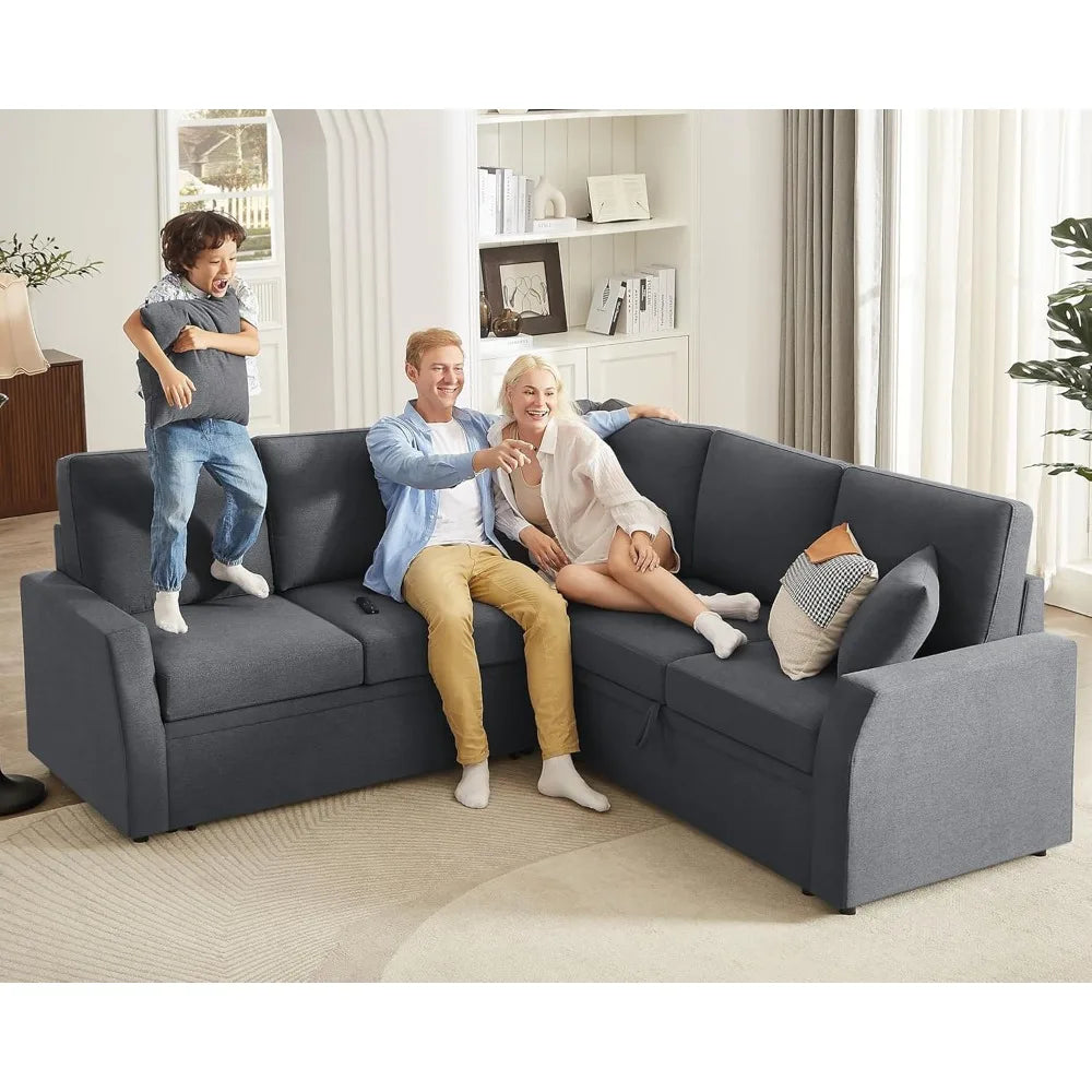 Sofa Bed, 85 Inch Reversible L Shape Couch with Pull Out Bed & Storage Seat,