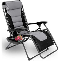 Padded Zero Gravity Lounge Chair Folding Patio Recliner with Adjustable Headrest & Cup Holder, Support 160kg Sun Loungers