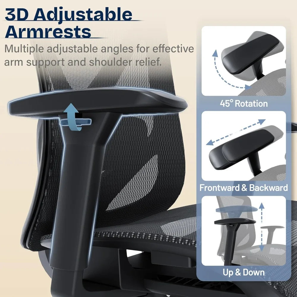 Adjustable Ergonomic Office Chair with Mesh Seat, Lumbar Support, 3D Armrests, and Tilt Mechanism