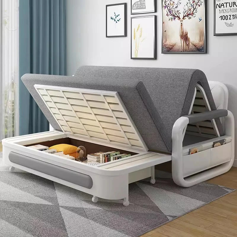 Foldable Living Room Multifunctional Sofa Bed Fabric Sponge Filled Sitting and Lying Sofa Bed With Storage