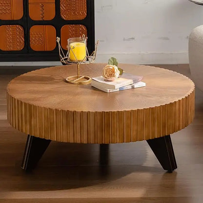 Contemporary Walnut Coffee Table - Rustic Grain Pedestal Style | Compact Modern Accent Table