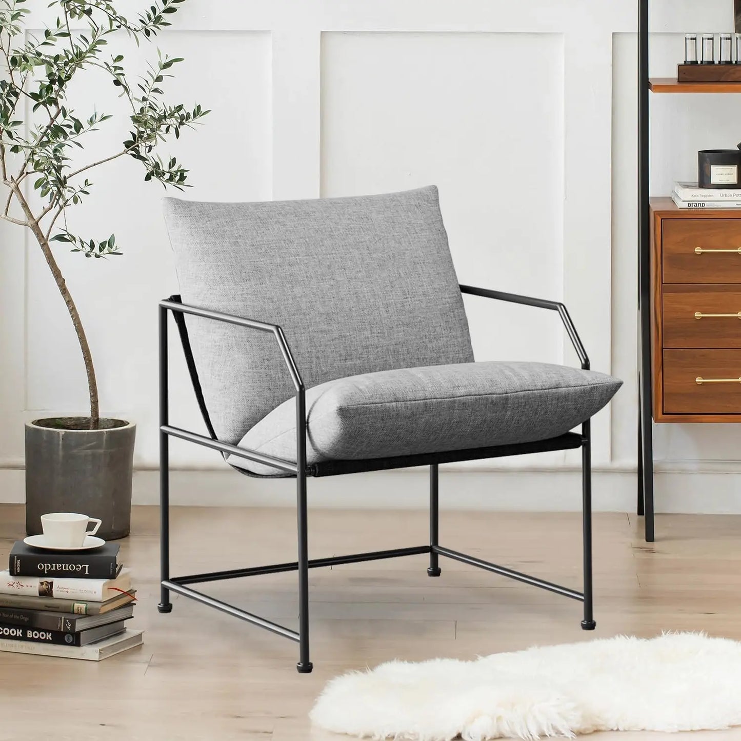 Accent Chair Living Room Chairs Comfy Reading Chair For Bedroom Upholstered Lounge Chair Mid Century Modern Arm Chair Sling