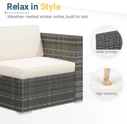 NEW-5 Piece Outdoor Patio Furniture Set,All Weather Wicker Rattan Sectional Sofa Conversation Set with Cushions & Glass Coffee T