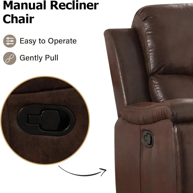 CANMOV Leather Recliner Chair, Classic and Traditional Manual Recliner Chair with Overstuffed Arms and Back, Manual Single Sofa