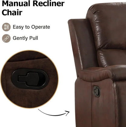 CANMOV Leather Recliner Chair, Classic and Traditional Manual Recliner Chair with Overstuffed Arms and Back, Manual Single Sofa