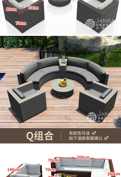 Outdoor courtyard, office building, reception area, sales center, round sofa, outdoor rattan chair, negotiation of large
