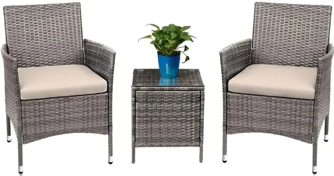 #For Patio Porch Furniture Sets 3 Pieces PE Rattan Wicker Chairs with Table Outdoor Garden Furniture Sets (Brown/Beige)&