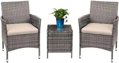 #For Patio Porch Furniture Sets 3 Pieces PE Rattan Wicker Chairs with Table Outdoor Garden Furniture Sets (Brown/Beige)&