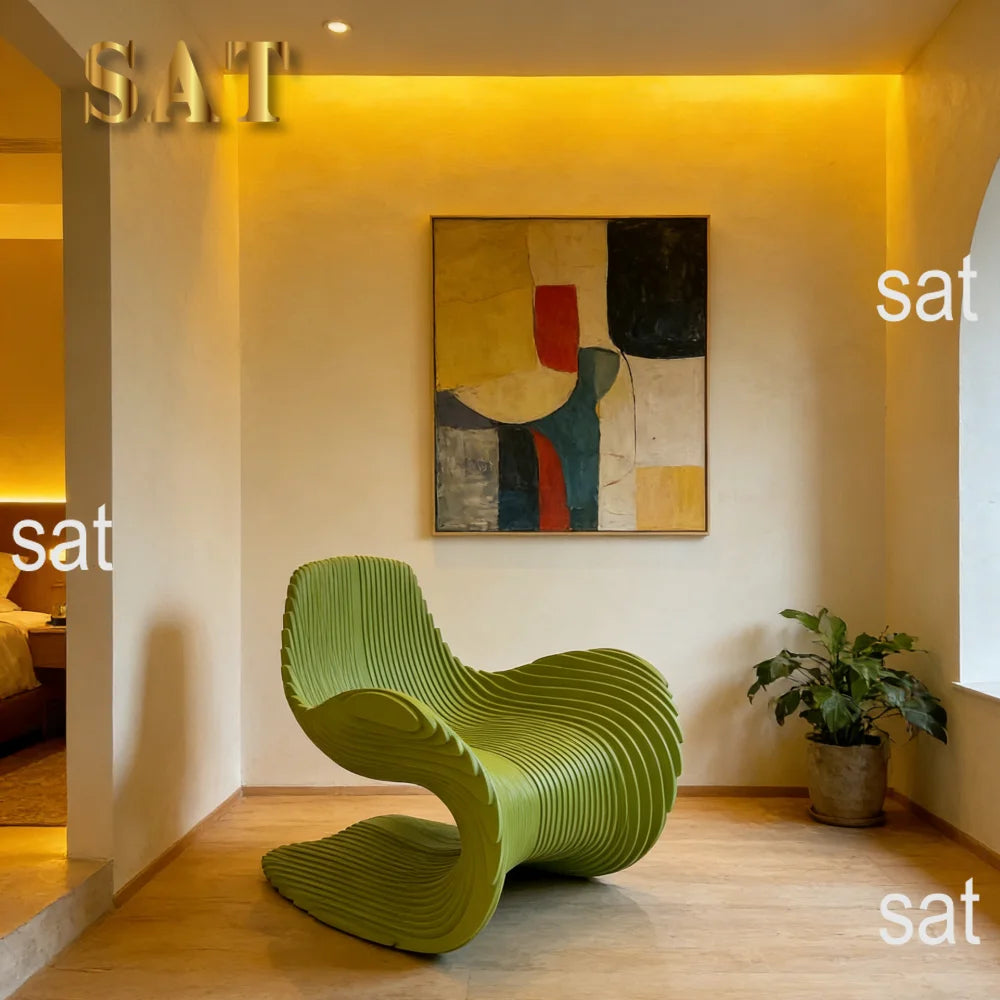 *Contemporary Wavy Solid Wood Slice Leisure Chair | Unique Irregular Accent Chair for Modern Living Room, Home Office & Patio