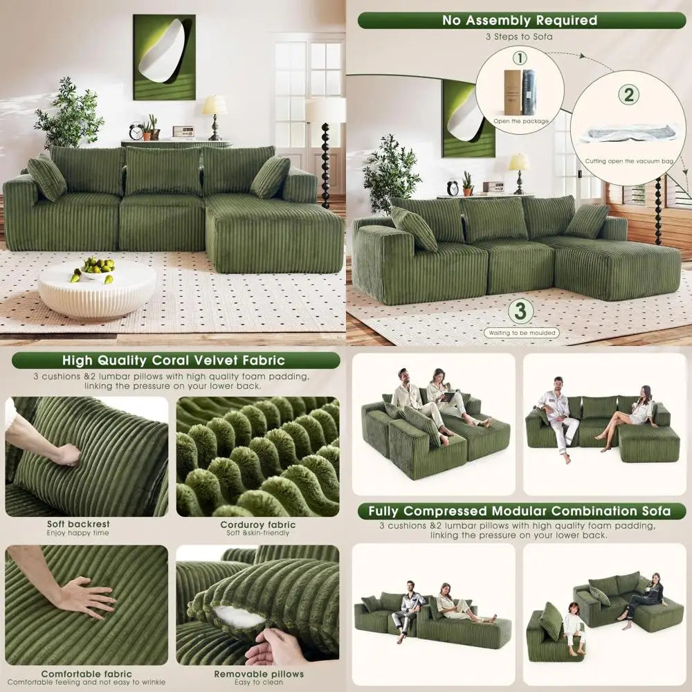 Modern Cloud Modular Sofa Couch with L-Shape Chaise, Deep Seated Sectional Upholstered for Living Room Bed.