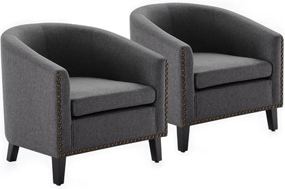 Modern Tub Club Chair, Upholstered Armchair with Gold Nail Head Trim and Black Legs for Living Room