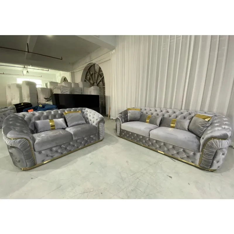 Plush velvet sofa and loveseat corner furniture living room wooden leg set