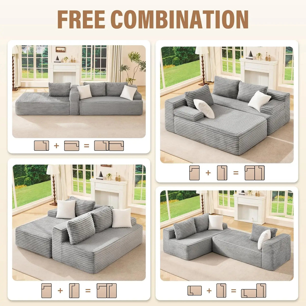 3 Seat L-Shape Modular Couch, Customized High Elastic Memory Foam Living Room Sofa
