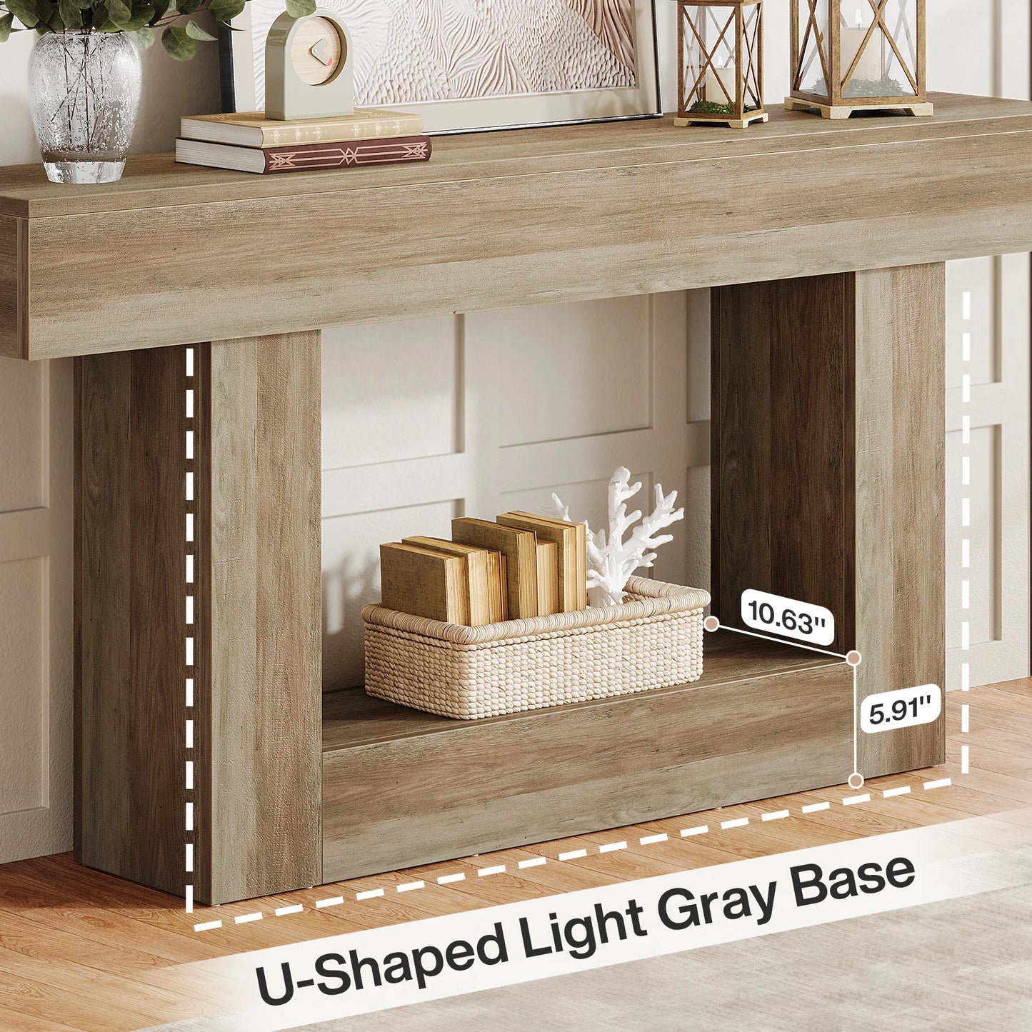 Rustic 2-Tier 63 Console Table with Storage for Entryway, Living Room, and Hallway in Brown & Gray