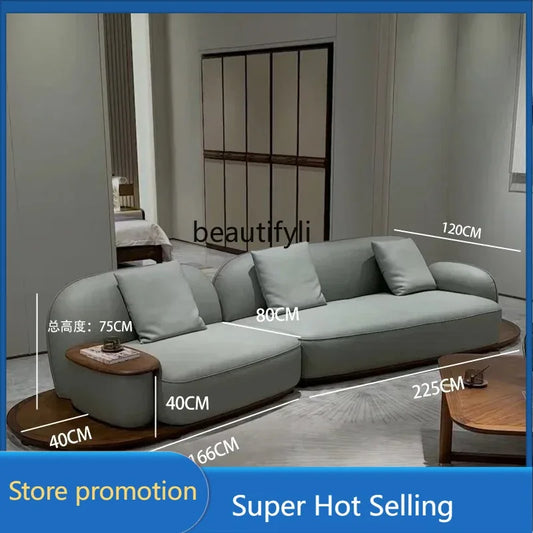 A506  Sofa Italian minimalist cowhide large flat-level villa living room high-end modern simple cream leather sofa