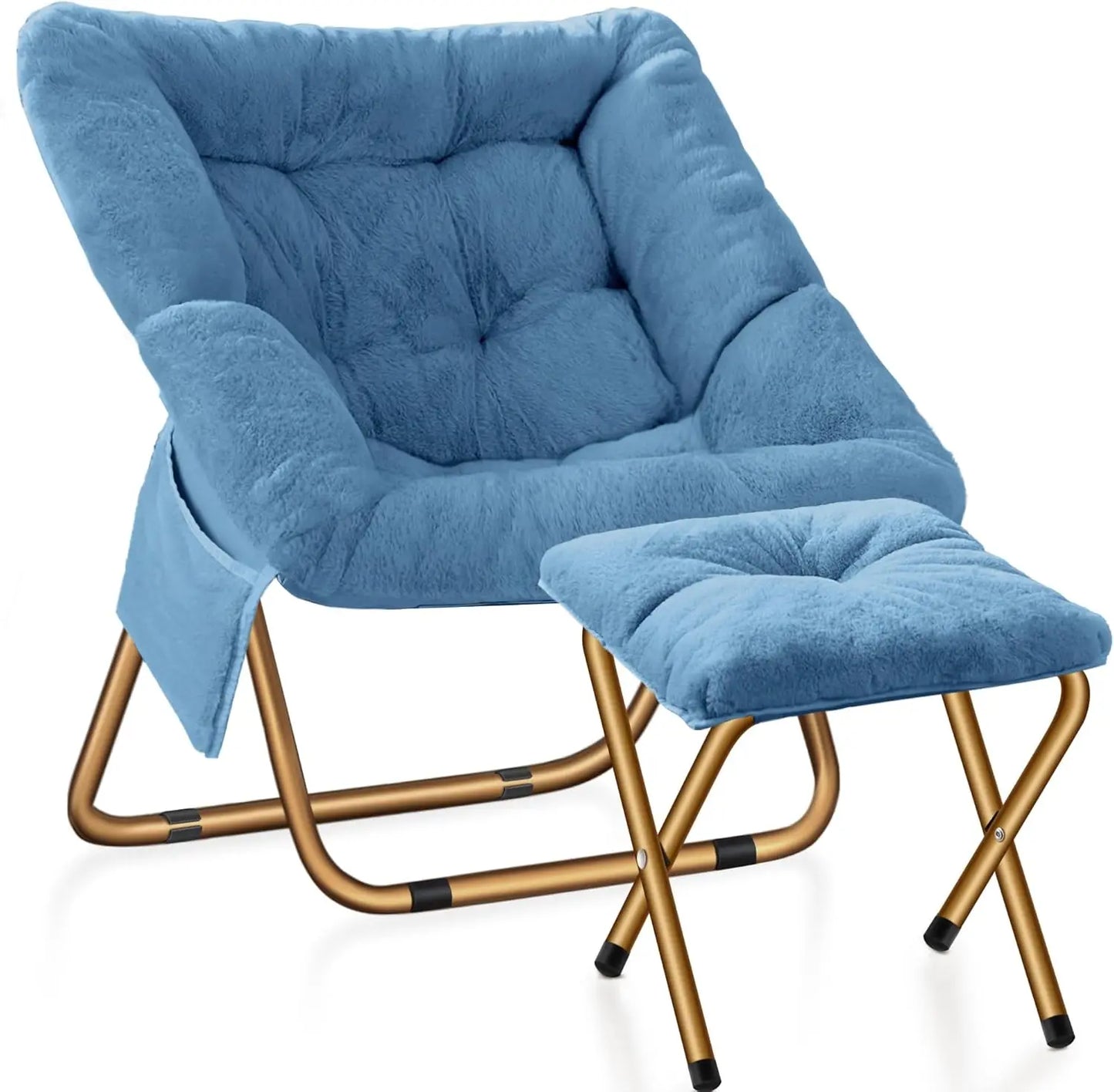 Comfy Saucer Chair, Foldable Living Room Chairs, Soft Faux Fur Lounge Chair For Bedroom, Reading Chairs For Adults